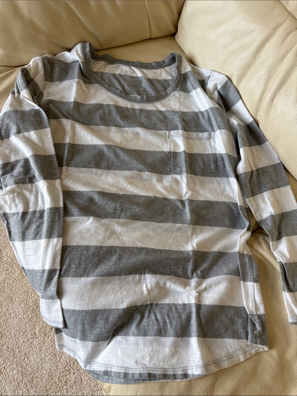 Anna Striped Long Sleeve Tee - Gray & White
